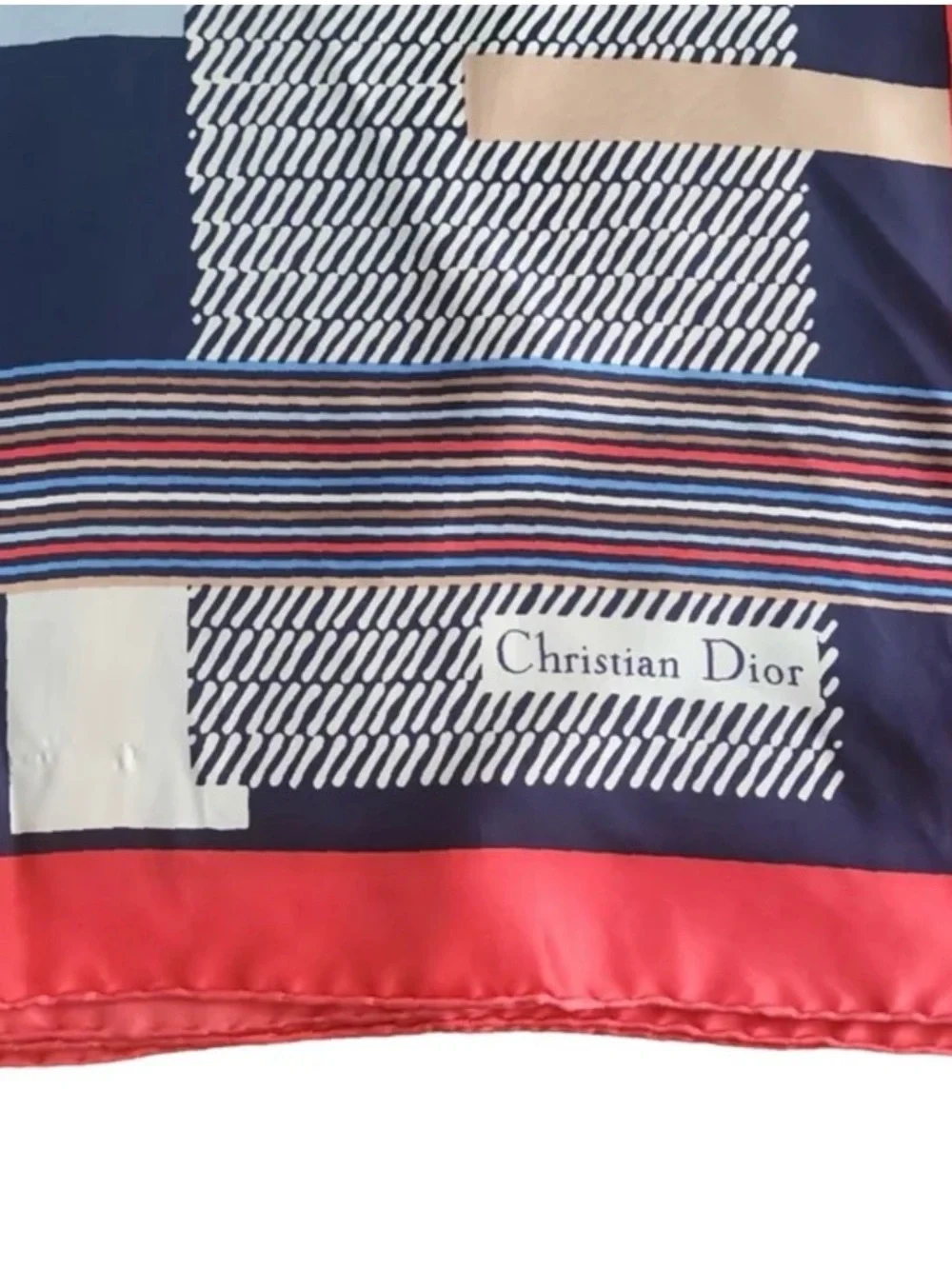 Dior Navy, Red and Cream Striped Signature Silk Scarf